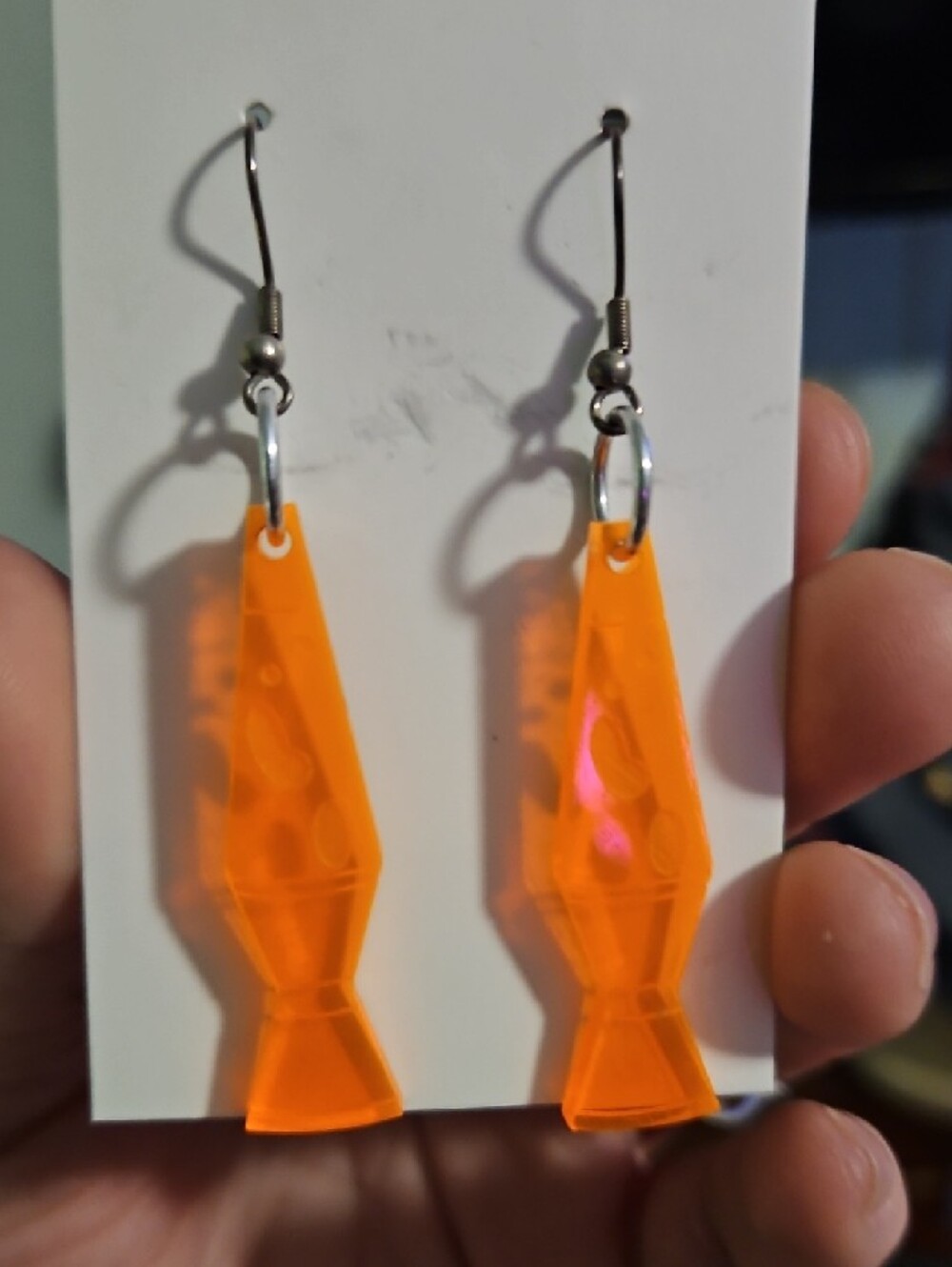 Neon Orange Acrylic Dangle Lava Lamp Earrings - Picture 2 of 3